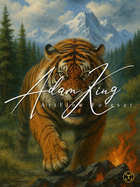 Tiger walking, mountain backdrop