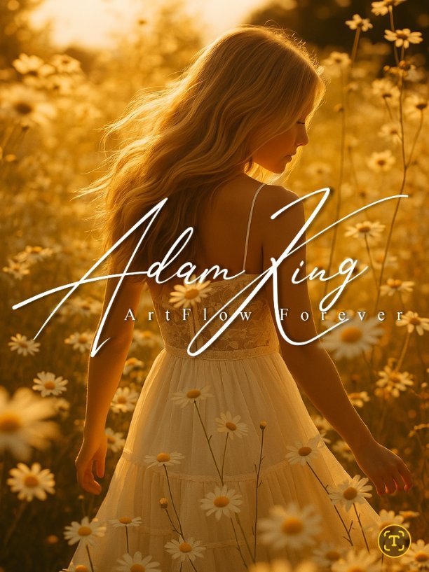 Blonde girl in white dress in daisy field