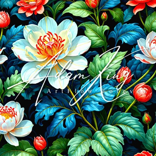 White/red flowers with blue leaves