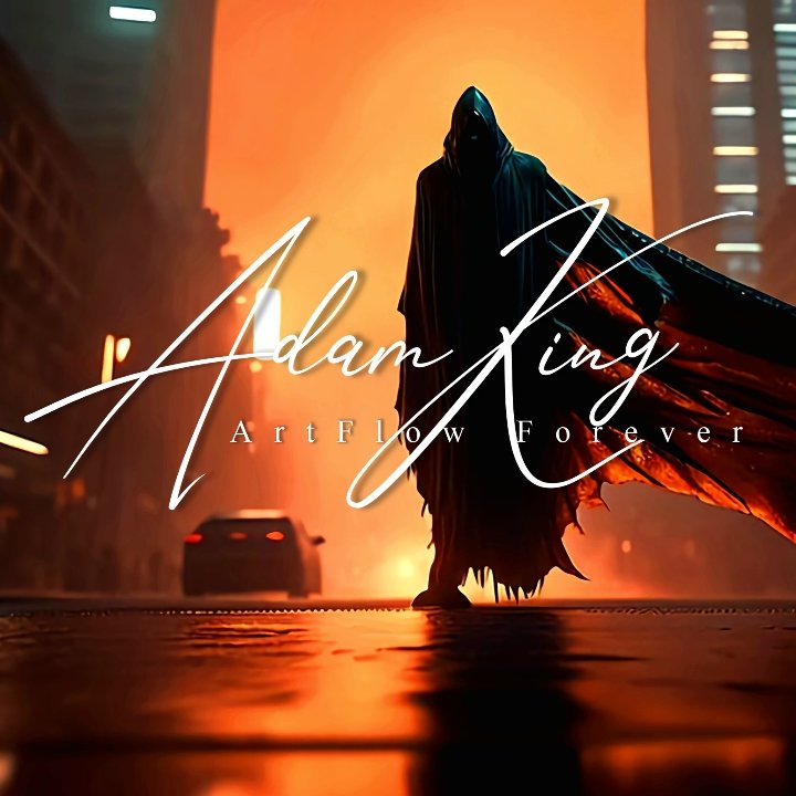 Hooded figure in orange-lit street