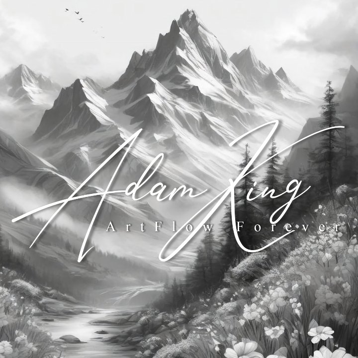 B&W snowy mountains with flowers in foreground