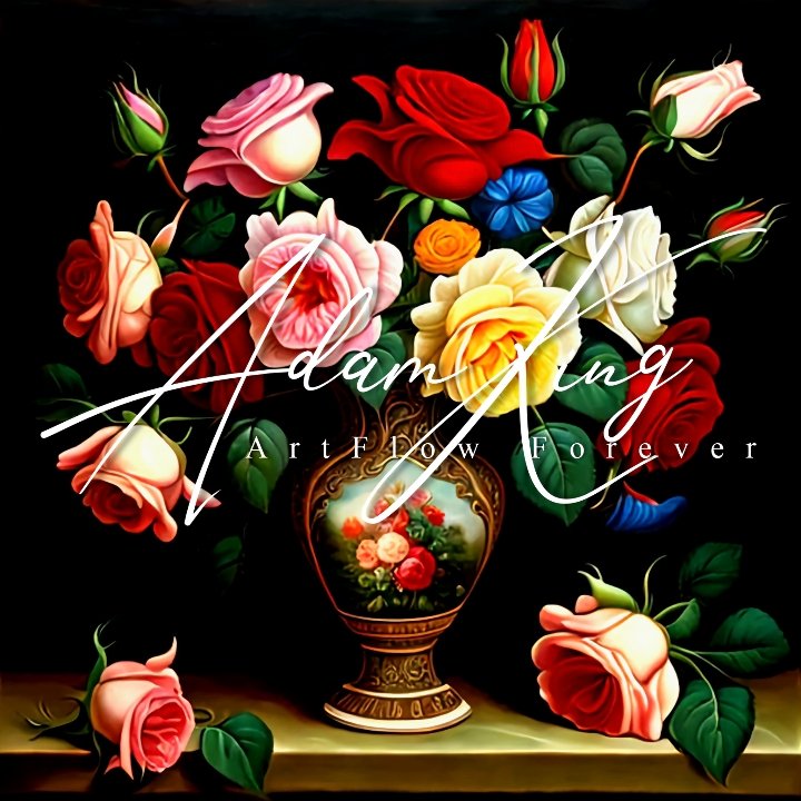 Roses in ornate vase (colorful)